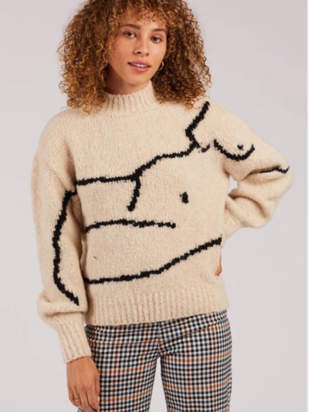 Paloma Wool Women’s Palmira Mock Neck Wool Alpaca Sweater Cream Black Size Small